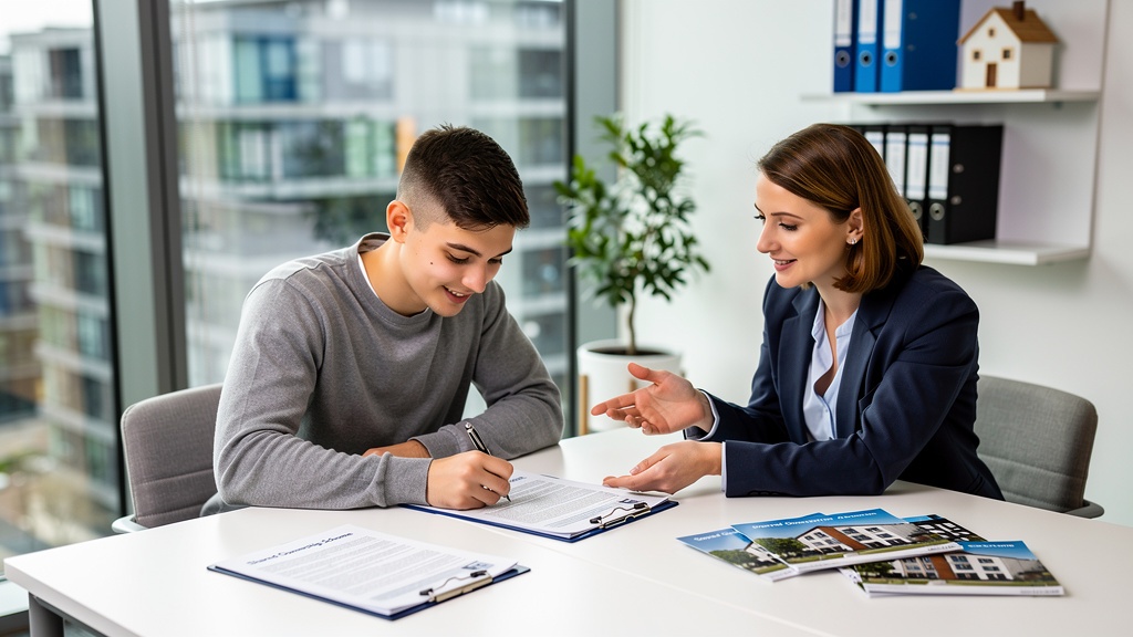 First-time buyer signing shared ownership documents with a housing association representative