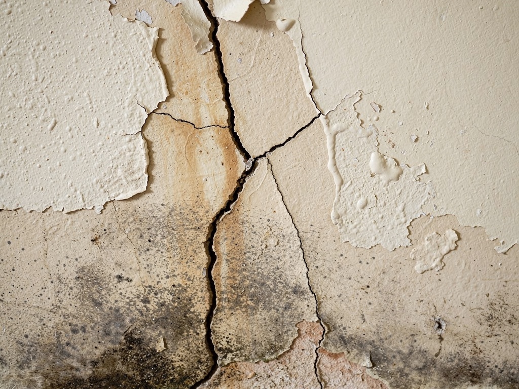 Damp and structural cracks on an interior Victorian property wall found during building survey