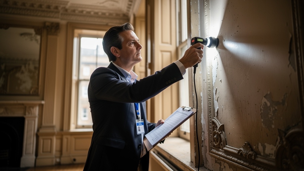 Chartered surveyor inspecting a property interior during a home survey